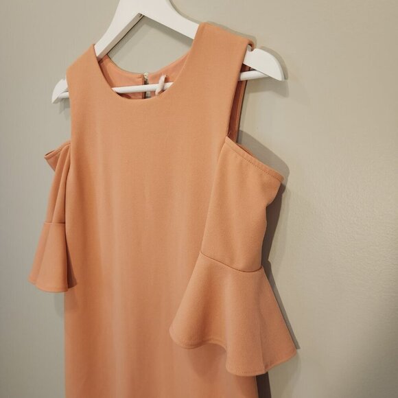 Pink Blush Dress - Cold Shoulder Flounce Sleeve Pink - Size M - Picture 3 of 6